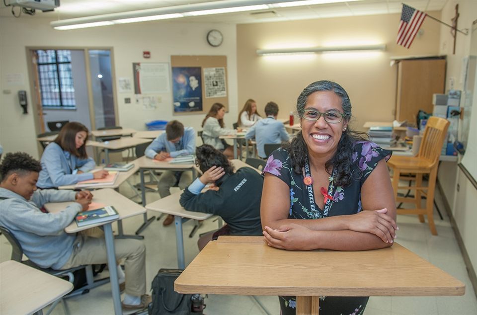 English Teacher Shana Wang, in her 23rd year of teaching and her third at Fenwick, greets each student (by name) as she and he enters her classroom.