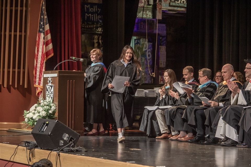 Kimberly Robles '26 is recognized at Honors Convocation as a recipient of the Questbridge National College Match Scholarship.